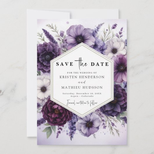 Moderne Lila Blumenhochzeit Save The Date (Vorderseite)