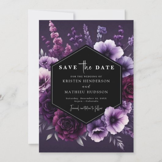 Moderne Lila Blumenhochzeit Save The Date (Vorderseite)