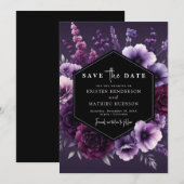 Moderne Lila Blumenhochzeit Save The Date (Vorne/Hinten)