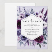 Moderne Lila Blumenhochzeit Save The Date (Vorne/Hinten)