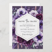Moderne Lila Blumenhochzeit Save The Date (Vorne/Hinten)