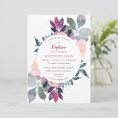 Moderne Lila Blumentaufe Einladung (Stehend Vorderseite)