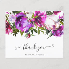 Moderne Lila Blumenzauber-Hochzeit Dankeschön-Kart