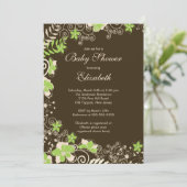 Moderne Lila Blütenfeder-Babydusche Einladung (Stehend Vorderseite)