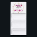 Moderne Lila Blütenliste Magnetischer Notizblock<br><div class="desc">Markierte Markthalle mit Markthalle und einem Blumenrahmen mit moderner lila Blume personalisiert mit Ihrem Namen. .</div>