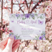 Moderne Lila Blütenschmetterlingswaage Girl Babydu Einladung