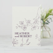 Moderne Lila Botanische Hochzeit mit Flora Einladung (Stehend Vorderseite)