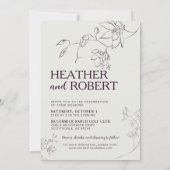 Moderne Lila Botanische Hochzeit mit Flora Einladung (Rückseite)