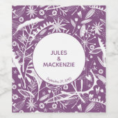Moderne Lila botanische Hochzeit Weinetikett (Einzelnes Label)