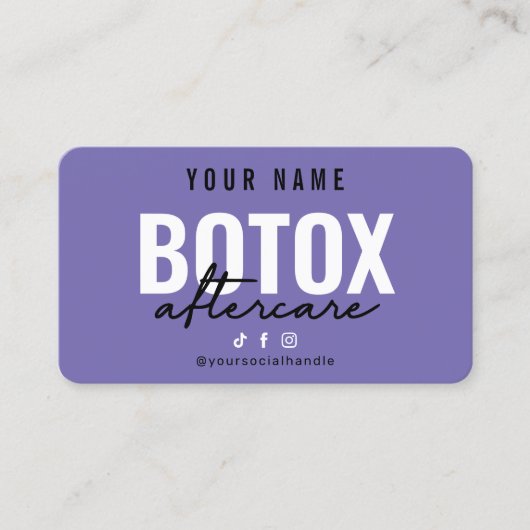 Moderne Lila Botox Aftercare Card Visitenkarte (Vorderseite)