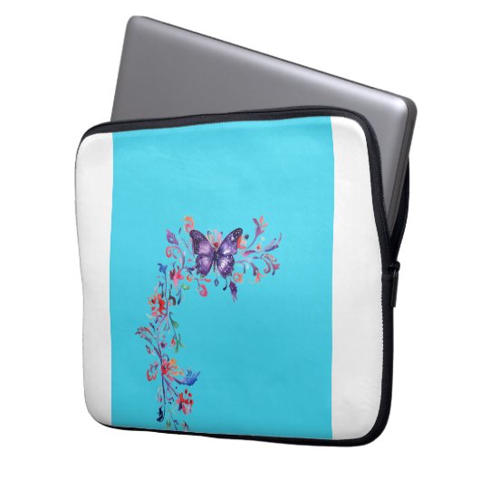 Moderne Lila Butterfly Border Electronics Bag Blu Laptopschutzhülle (Vorderseite Links)