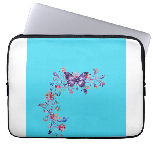 Moderne Lila Butterfly Border Electronics Bag Blu Laptopschutzhülle (Vorderseite)