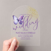 Moderne Lila Butterfly Script Minimal Wedding Acryleinladungen (Insitu (Handheld))