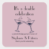 Moderne Lila Doppelfeier Geburtstag Quadratischer Aufkleber (Vorderseite)