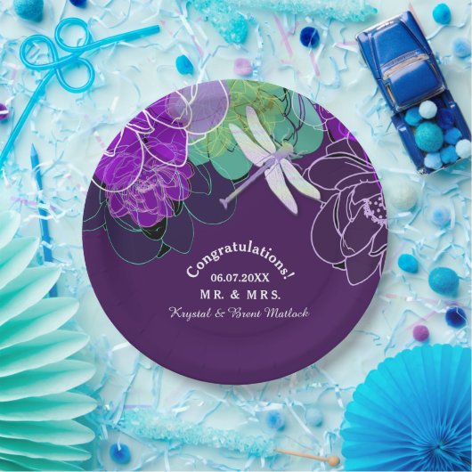 Moderne Lila Dragonfly-Blumenpapier-Teller Pappteller (Party)
