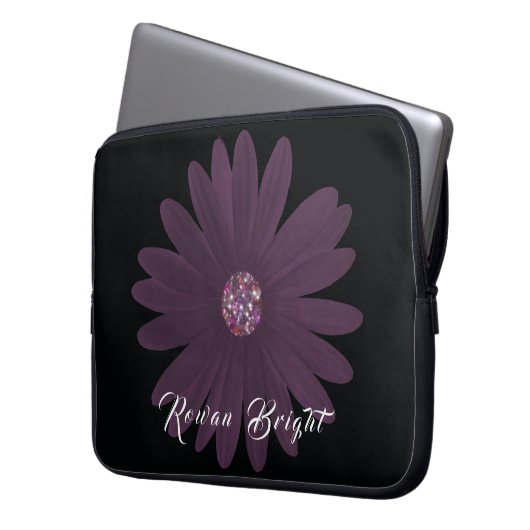 Moderne lila Einrichtung auf schwarz Laptopschutzhülle (Vorderseite Links)