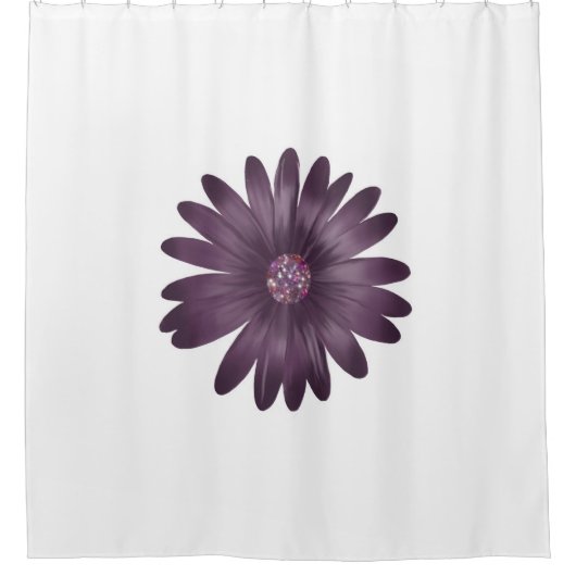 Moderne lila Einrichtung mit weißem Glitzer Duschvorhang (Vorderseite)