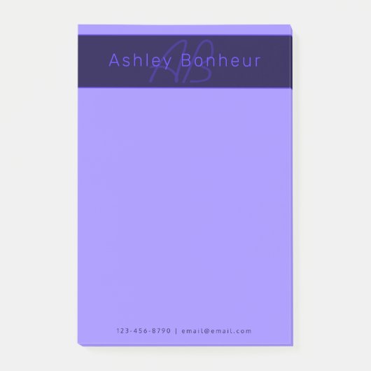 Moderne Lila Farben | Cooler Name und Monogramm Post-it Klebezettel (Vorderseite)