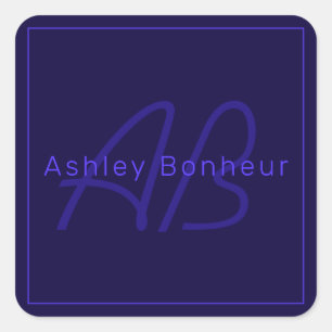 Moderne Lila Farben Cooler Name und Monogramm Quadratischer Aufkleber