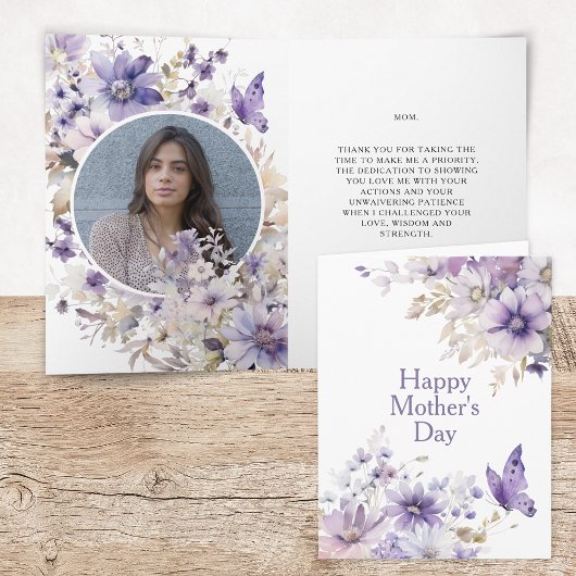 Moderne Lila florale Foto Happy Mother Day Card Karte