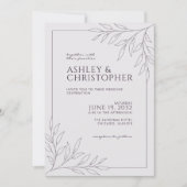 Moderne Lila Foliage Kontur All-in-One Hochzeit Einladung (Vorderseite)