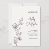 Moderne Lila Foliage Kontur Hochzeit Einladung (Vorderseite)