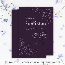 Moderne Lila Foliage Kontur Hochzeit Einladung