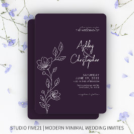 Moderne Lila Foliage Kontur Hochzeit Einladung