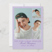 Moderne lila Foto-Abschlussfeier Einladung (Rückseite)