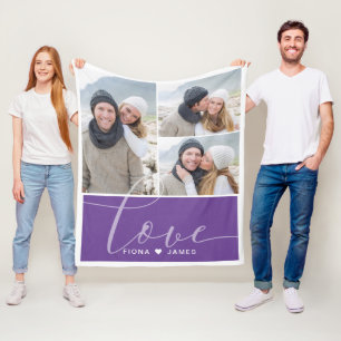 Moderne lila Fotocollage Liebe Personalisiert Fleecedecke