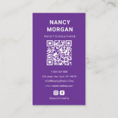 Moderne lila Fotograf QR-Code Foto Visitenkarte (Rückseite)