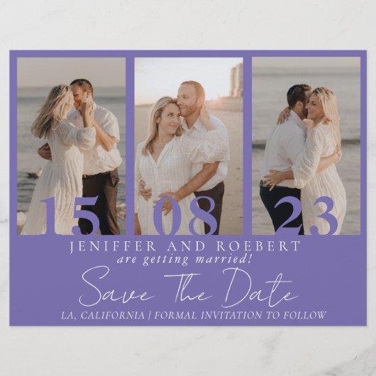 Moderne Lila Fotomaterial Save the Date Kartenflie Flyer (Vorne)