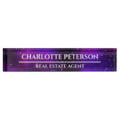 Moderne Lila Galaxie Real Anwesen Agent Namensplakette (Vorderseite)