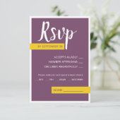 Moderne lila-gelbe Hochzeit minimal RSVP Karte (Stehend Vorderseite)