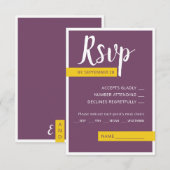 Moderne lila-gelbe Hochzeit minimal RSVP Karte (Vorne/Hinten)