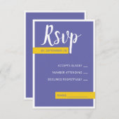 Moderne lila-gelbe Hochzeit minimal RSVP Karte (Vorne/Hinten)