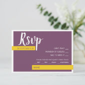 Moderne lila-gelbe Hochzeit minimal RSVP Karte (Stehend Vorderseite)