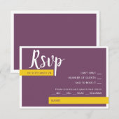 Moderne lila-gelbe Hochzeit minimal RSVP Karte (Vorne/Hinten)