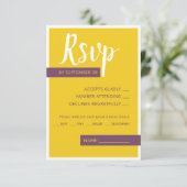 Moderne lila-gelbe Hochzeit minimal RSVP Karte (Stehend Vorderseite)