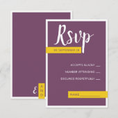 Moderne lila-gelbe Hochzeit minimal RSVP Karte (Vorne/Hinten)