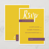 Moderne lila-gelbe Hochzeit minimal RSVP Karte (Vorne/Hinten)
