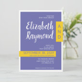 Moderne lila-gelbe Minimalhochzeit Einladung (Stehend Vorderseite)