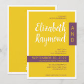 Moderne lila-gelbe Minimalhochzeit Einladung (Vorne/Hinten)