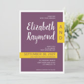 Moderne lila-gelbe Minimalhochzeit Einladung (Stehend Vorderseite)