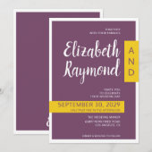 Moderne lila-gelbe Minimalhochzeit Einladung (Vorne/Hinten)