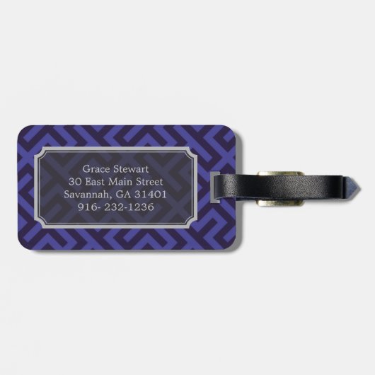 Moderne lila geometrische Muster monogramm Gepäckanhänger (Rückseite horizontal)