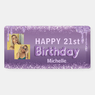 Moderne lila Glitter-Foto 21. Geburtstag Banner