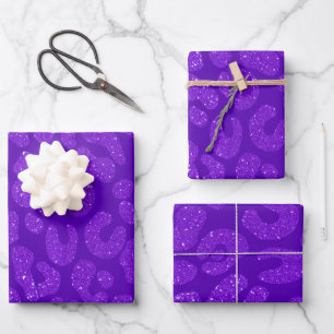 moderne lila Glitter-Leopard Geschenkpapier Set