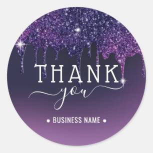 Moderne lila Glitter-Tropfen Danke  Runder Aufkleber