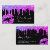 Moderne lila Glitzer-Lippen Makeup-Künstler Visitenkarte (Vorne/Hinten)